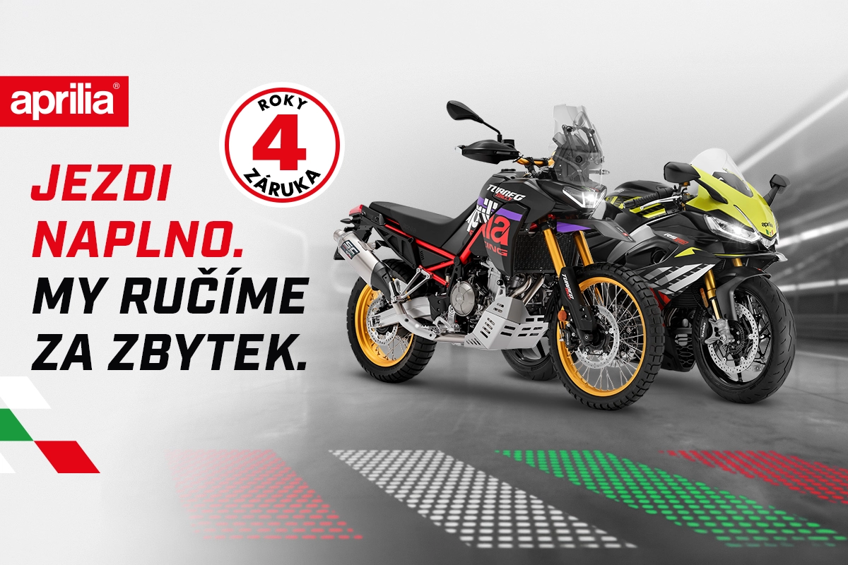 Aprilia - 4 roky záruka. Jezdi naplno. My ručíme za zbytek.